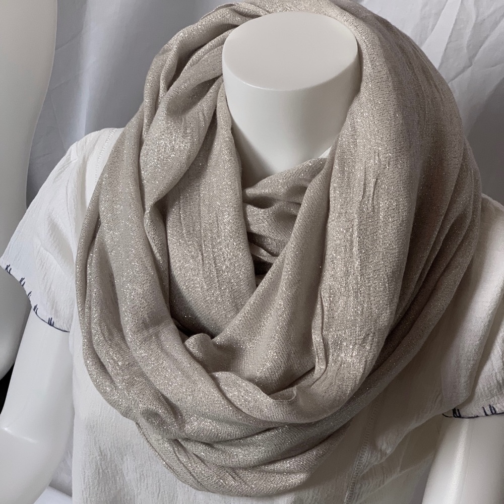 Shimmer infinity scarf lightweight metallic silver
